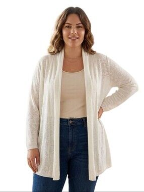Rachel Zoe Plussize White 100% Linen Duster Open Front Cardigan Sweater Size 3X